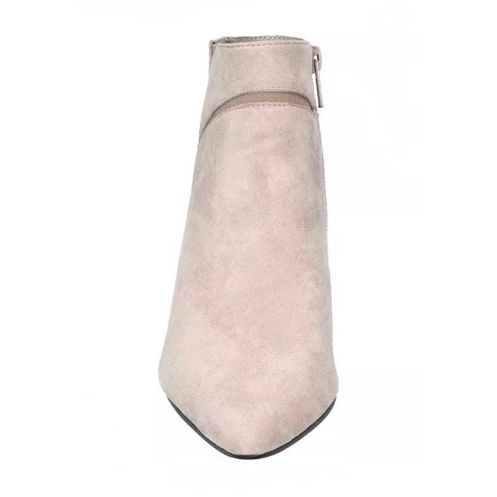 Bella Vita Light Taupe Leather Suede Pointed Toe Kitten Heel Ankle Boots Size 10